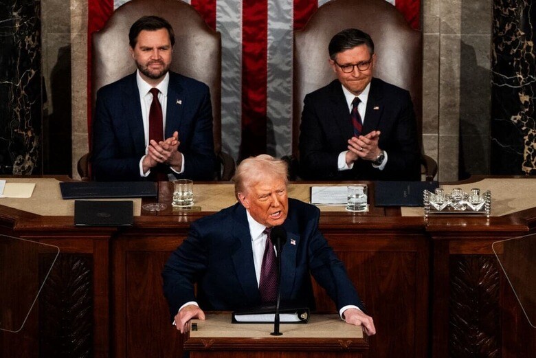 トランプの施政方針演説は史上最長の100分近くに及んだ　 Josh Morgan-USA TODAY Network/REUTERS