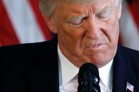 　８月１４日、トランプ米政権は、１６日から始める北米自由貿易協定（ＮＡＦＴＡ）再交渉を、国内自動車業界の利益と正反対の方向で進めようとしている。写真はトランプ大統領。ニュージャージー州で１２日撮影（２０１７年　ロイター/Jonathan Ernst）