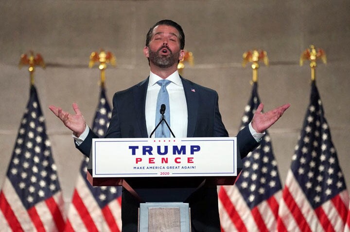 共和党大会初日の演説では宗教的レトリックが目立った（写真はトランプの長男、トランプjr.）　Kevin Lamarque-REUTERS