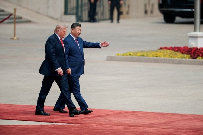 写真はトランプ米大統領と習近平中国国家主席。5月14日、北京で撮影。 REUTERS/Evan Vucci