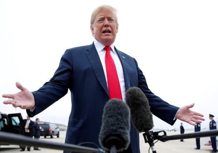 　５月３１日、トランプ米大統領は、北朝鮮との高官協議について非常に前向きと評価した。写真はメリーランド州で同日撮影（２０１８年　ロイター/Joshua Roberts）