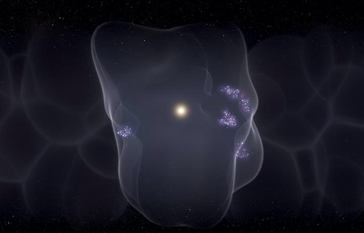 太陽系が中心に位置する「局所泡」のイラスト　　ustak / STScI