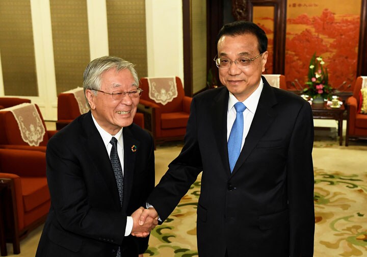 今月、北京を再訪して李克強首相に会談した経団連の中西会長　Daisuke Suzuki/REUTERS