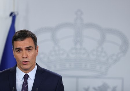 　１０月１７日、１７日付スペイン・ムンド紙に掲載された調査会社シグマ・ドスの世論調査では、１１月の再選挙を控えて第１党である社会労働党の支持率が低下し、右派も左派も過半数を獲得できない見通しであることが分かった。写真は社会労働党のペドロ・サンチェス党首。１４日にマドリッドで撮影（２０１９年　ロイター／Sergio Perez）