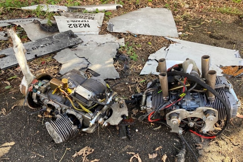 ウクライナへのインフラ攻撃に使用されたイラン製とみられるロシア軍のドローン（10月6日）　Vitalii Hnidyi-Reuters