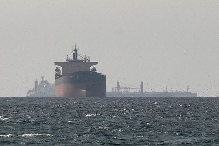 ホルムズ海峡周辺を航行する船舶。アラブ首長国連邦（UAE）北部ラスアルハイマから１１日撮影。REUTERS/File Photo