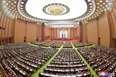 写真は最高人民会議の様子。2022年9月、国営の朝鮮中央通信（ＫＣＮＡ）提供。REUTERS