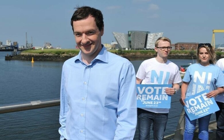 ６月８日、オズボーン英財務相（写真）は、トルコが欧州連合（ＥＵ）に加盟することはないとの見解を示し、英国のＥＵ残留への支持を訴えた。離脱派はトルコがＥＵに加盟すれば、移民が増えると主張している。北アイルランドのベルファストで５日撮影（２０１６年　ロイター/Clodagh Kilcoyne）