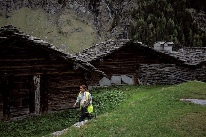 北西部ロンバルディア州マデーシモの集落イソラにやって来た郵便配達員。わずか43人の住民のために近隣の自治体から足を延ばす