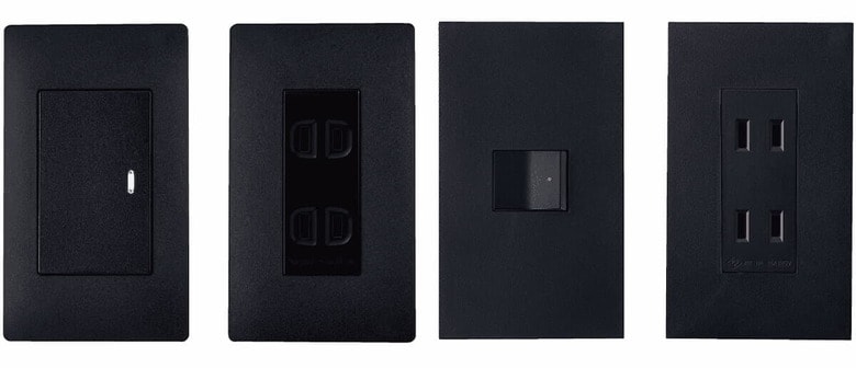 パナソニック「BLACK DESIGN SERIES」左の2つは「配線器具 アドバンスシリーズ」で、右の2つは「配線器具 SO-STYLE」