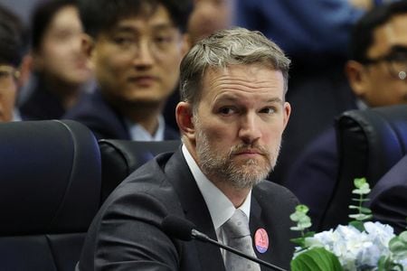 米通商代表部（ＵＳＴＲ）のグリア代表は１６日、デトロイトでの再工業化サミットで、自身の通商政策の目標は１兆２０００億ドルの米貿易赤字を減少軌道に乗せ、米国の先進的製造能力の喪失を食い止めることだと述べた。写真は韓国・済州島で５月撮影（２０２５年　ロイター/Kim Hong-Ji）