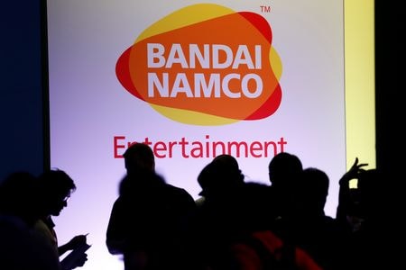 2019年6月11日、カリフォルニア州ロサンゼルスで開催された展示会で展示された「バンダイナムコ」のディスプレイ（2026年　ロイター/Mike Blake）