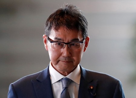 　１０月３１日、河井克行法相が安倍晋三首相に辞表を提出した。写真は法相に任命され、首相官邸に到着した河井氏。９月１１日、東京で撮影（２０１９年　ロイター/Issei Kato）