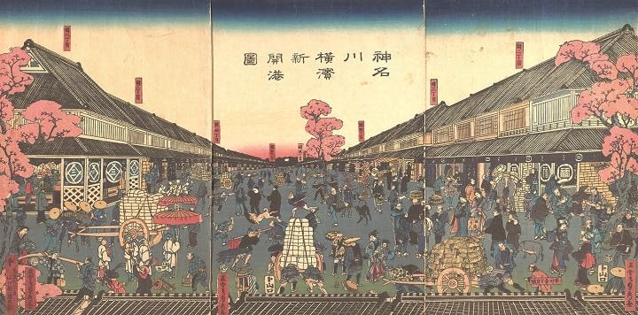 日本人と外国商人らが行き交う開港された頃の横浜　SEPIA TIMESｰUNIVERSAL IMAGES GROUP/GETTY IMAGES