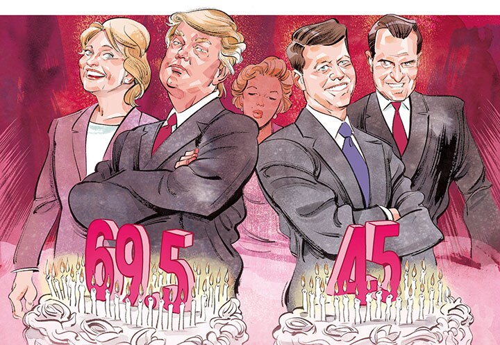 現代で最も若い候補の対決だった1960年のケネディとニクソンの平均年齢　Illustration by Kagan Mcleod