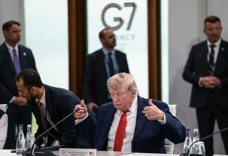 トランプ米大統領。16日、仏エビアンで開催されているＧ7サミットで撮影。 REUTERS/Evelyn Hockstein
