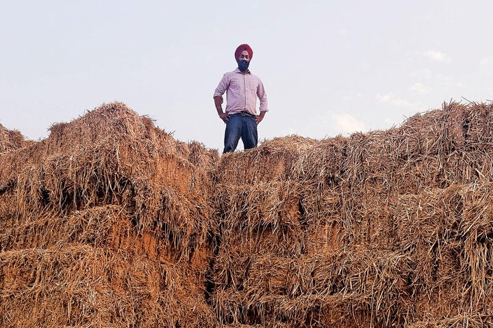 A2P創設者のシンは農家が燃やしていた大量の藁を買い取る　COURTESY OF SUKHMEET SINGH