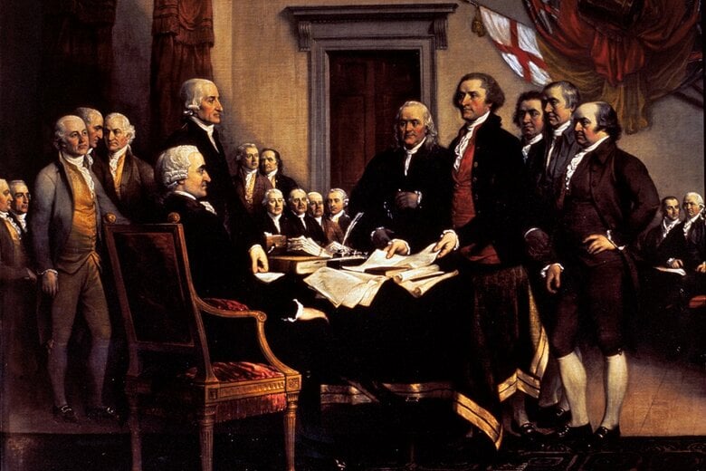 1776年、トマス・ジェファソンらの5人委員会が「全ての人間は生まれながらにして平等」とうたった独立宣言草案を大陸会議に提出した　UNIVERSAL HISTORY ARCHIVE-UNIVERSAL IMAGES GROUP/GETTY IMAGES