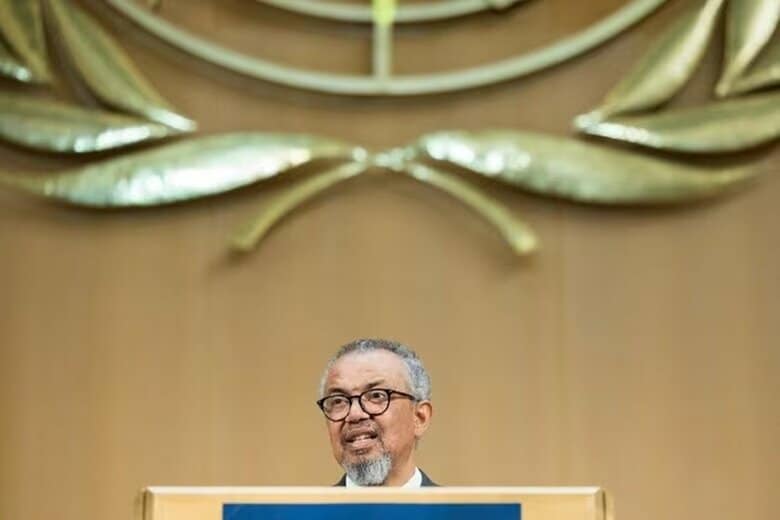 世界保健機関（ＷＨＯ）のテドロス事務局長。5月18日、スイス・ジュネーブで撮影。 REUTERS/Pierre Albouy