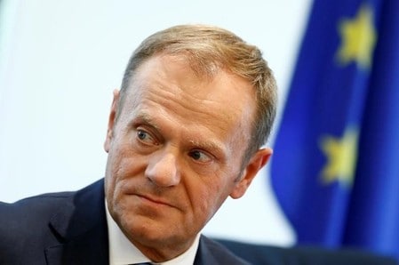 　７月１９日、欧州連合（ＥＵ）のトゥスク大統領（写真）は、英国のメイ首相に、円滑な離脱実現を期待する考えを伝えた。１３日撮影（２０１６年　ロイター/Thomas Peter）