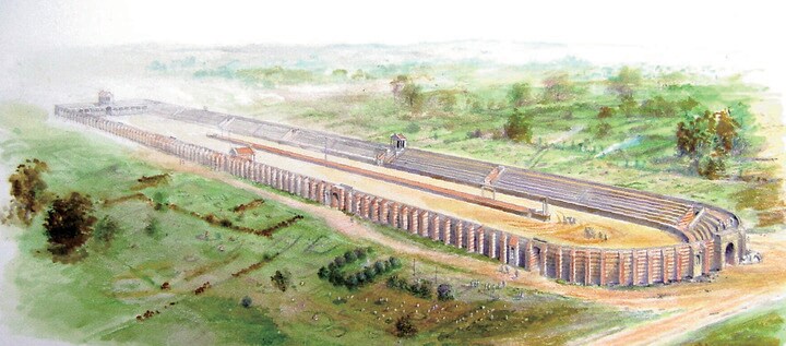 ローマ時代の戦車競技場（コルチェスター）の復元図