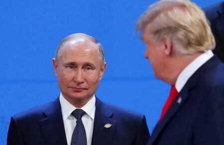 トランプ米大統領は７日、近く実現する可能性のあるロシアのプーチン大統領との会談について、プーチン大統領が「私に会うために、ウクライナのゼレンスキー大統領との会談に応じる必要はない」とし、米ロ首脳会談の条件ではない考えを示した。２０１８年１１月、アルゼンチンのブエノスアイレスで撮影（２０２５年　ロイター/Marcos Brindicci）