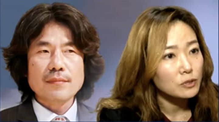 韓国の#MeToo運動で今、一番世間を騒がせている俳優オ・ダルス（左）とセクハラを実名で告発した女性オム・ジヨン（右）　JTBC ニュースルームより