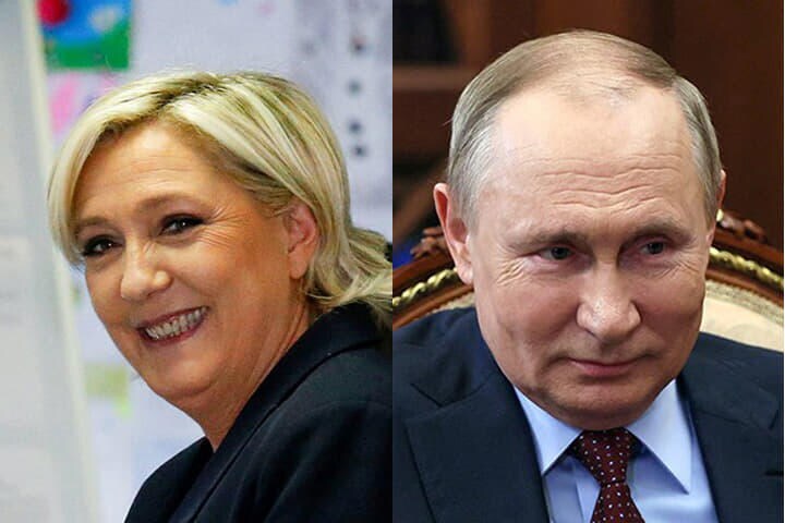 SPUTNIK PHOTO AGENCY-REUTERS (PUTIN), PASCAL ROSSIGNOL-REUTERS (LE PEN)