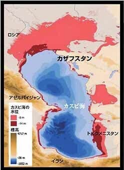 21世紀末のカスピ海の水位予測。ほぼ砂漠化する地域も