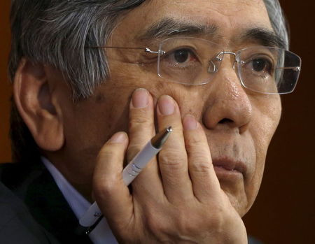 　１０月７日、日銀の黒田総裁は物価の基調に強い自信を示し、３０日発表の展望リポートでＧＤＰやＣＰＩが下方修正されても追加緩和に直結しない可能性をにじませた（２０１５年　ロイター/ISSEI KATO）