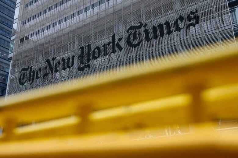 写真はニューヨーク・タイムズ社ビル。2025年9月、米ニューヨークで撮影。REUTERS/Kylie Cooper