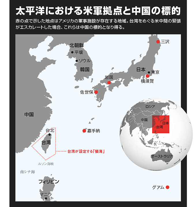 太平洋における米軍拠点と中国の標的
