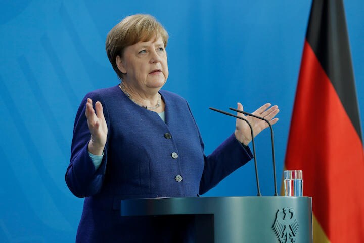 コロナ対応で人気上昇中。ポスト・メルケルもメルケルか？（5月20日、ベルリン）　Odd Andersen/REUTERS