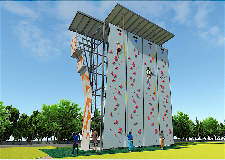 新設置のスピードクライミング専用ウォール。来たる競技に向け、準備は万端です。