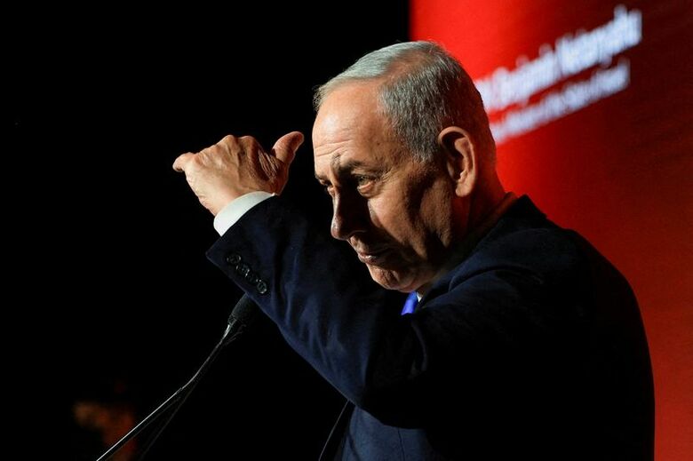 写真はイスラエルのネタニヤフ首相。6月21日、エルサレムで撮影。REUTERS/Ronen Zvulun