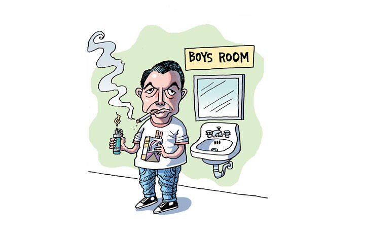 BOYS ROOM＝男子トイレ　ILLUSTRATION BY ROB ROGERS FOR NEWSWEEK JAPAN