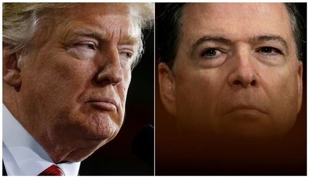 　６月２０日、米ホワイトハウスによると、トランプ大統領（左）は、自身とコミー前連邦捜査局長官（右）との会話記録に関して今週発表する見通し。トランプ氏はミシガン州で３月１５日撮影、コミー氏はワシントンで５月３日撮影（２０１７年　ロイター/Jonathan Ernst/Kevin Lamarque）