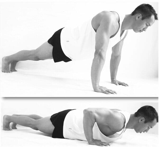 クラシック・プッシュアップ（強度1～4）　胸筋、上腕三頭筋、三角筋、体幹