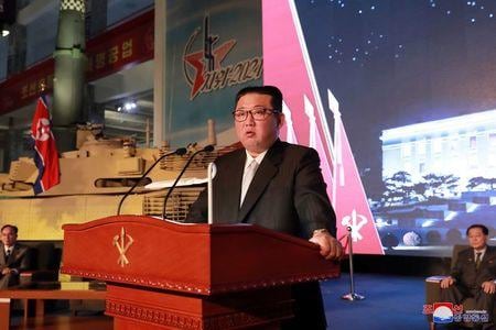 北朝鮮国営の朝鮮中央通信（ＫＣＮＡ）は２０日、同国が１９日に潜水艦からの弾道ミサイル（ＳＬＢＭ）発射実験に成功したと報じた。写真は金正恩朝鮮労働党総書記。提供写真（２０２１年　ロイター/KCNA via REUTERS）