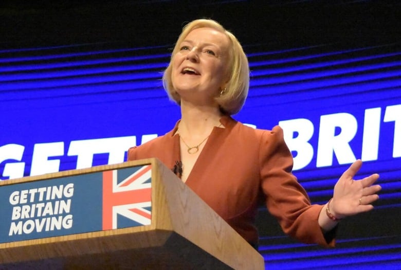 保守党大会で演説するリズ・トラス首相（筆者撮影）