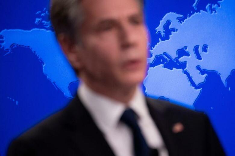 米国務省は14日、ウクライナとの国境沿いのベラルーシでロシアが軍を集結させているとして、米国民にベラルーシから即時退避するよう呼び掛けた。写真はブリンケン国務長官。1月26日、ワシントンの国務省で撮影（2022年　代表取材）