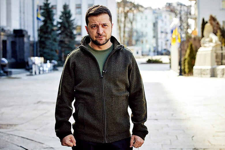 今年3月、首都キーウで国民に向けて演説するゼレンスキー　UKRINFORMｰFUTURE PUBLISHING/GETTY IMAGES