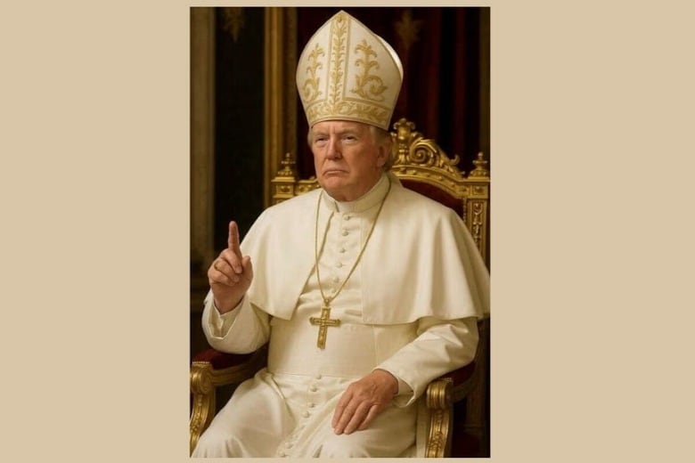 トランプ米大統領は５日、自身がローマ教皇に扮（ふん）した画像について、制作には一切関与しておらず、冗談だと一笑に付した。（２０２５年　ロイター/@realDonaldTrump/Handout via REUTERS）