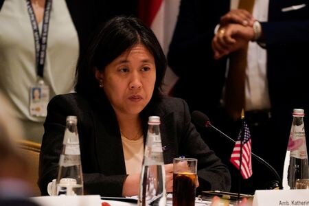 メキシコ経済省は、米通商代表部（ＵＳＴＲ）のキャサリン・タイ代表（写真）率いるチームを近く招請し、メキシコ市でエネルギーに関する３回目の協議を行う。写真は５月、ワシントンで撮影（２０２２年　ロイター／Elizabeth Frantz）