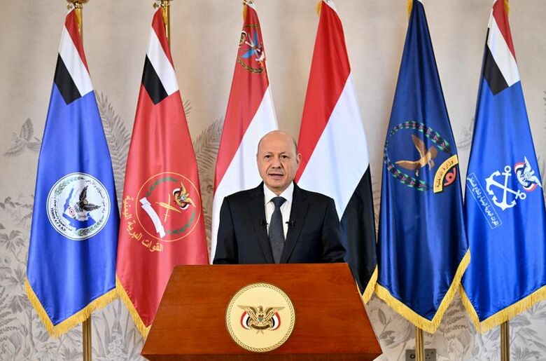 資料写真：2026年10月4日、サウジアラビアのリヤドで、イエメンのラシャド・アル＝アリミ大統領がテレビ演説で国民に語りかけた。イエメン通信社／ロイター提供　この画像は第三者から提供されたものです。／資料写真