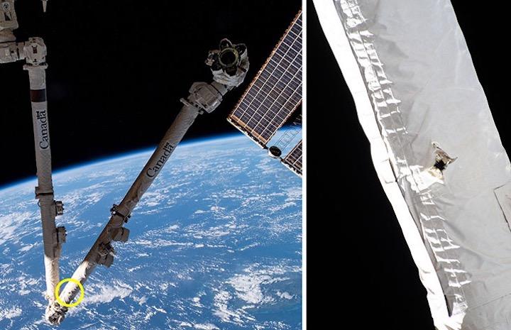 国際宇宙ステーションのロボットアームにスペースデブリが衝突した痕跡が見つかった　　CSA/NASA