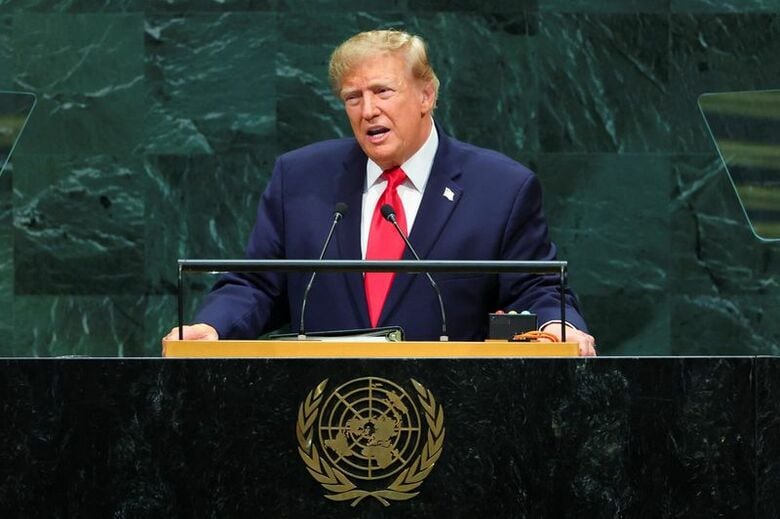 トランプ米大統領。22日、ニューヨークの国連本部で撮影。REUTERS/MIKE SEGAR