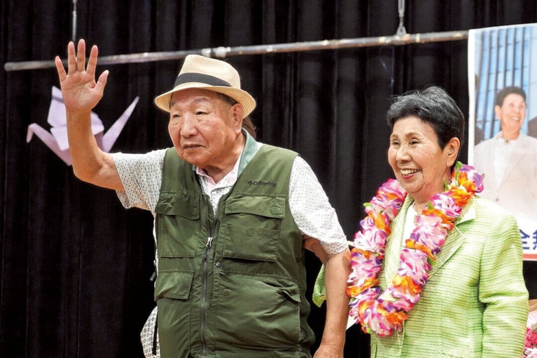 静岡市で支援者向けの判決報告会に来た袴田巌さんとひで子さん　COURTESY OF KARYN NISHIMURA