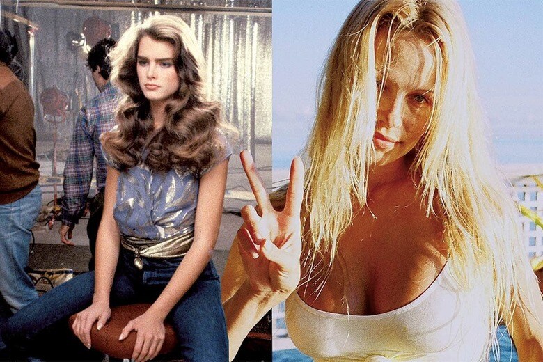 女であるがゆえに理不尽な闘いを強いられてきたブルック・シールズ（左）とパメラ・アンダーソンのドキュメンタリーは不都合な真実を突き付ける　PHOTO ILLUSTRATION BY SLATE. PHOTOS VIA ABC NEWS STUDIOS/HULU AND NETFLIXｰSLATE