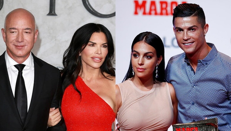 左からジェフ・ベゾスとローレン・サンチェス（2022年8月）、ジョージナ・ロドリゲスとクリスティアーノ・ロナウド（2019年7月）　From Left：Fred Duval-Shutterstock, Juan Medina-REUTERS